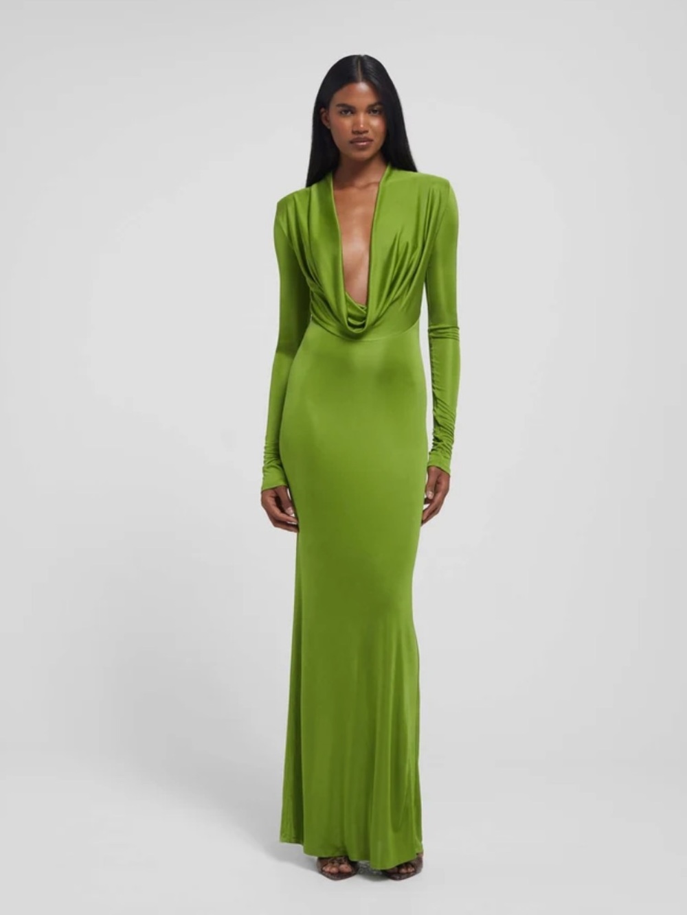 Rat & Boa Octavia Dress — Lime Green Long Sleeve Cowl Gown